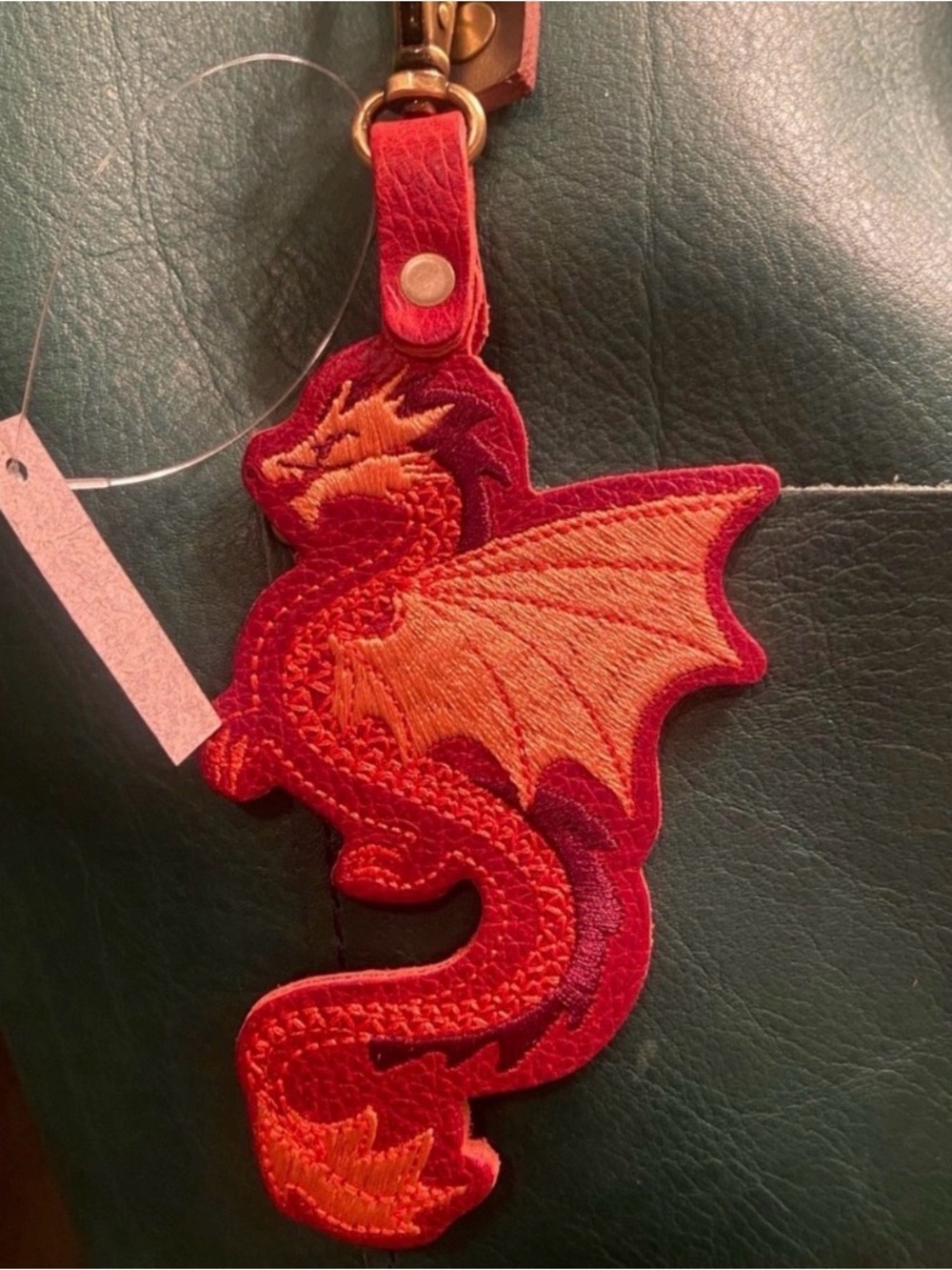 Portland Leather Chili Red and Orange Dragon Keychain Charm - NEW